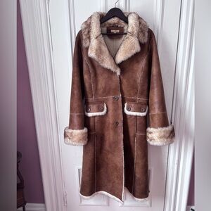 Women’s Wilsons Leather Faux Leather /Sheepskin Brown Penny Lane Style Coat